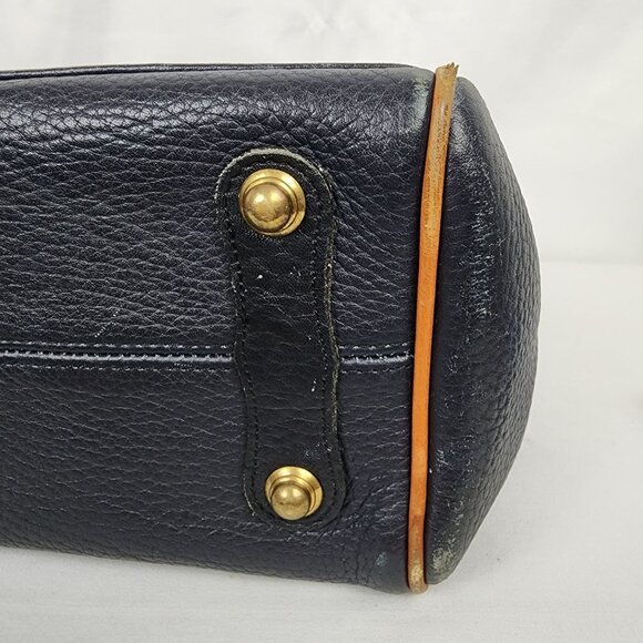 Vintage 90s Dooney & Bourke All-Weather Leather Essex Pebble Leather Brown Navy - Picture 15 of 16